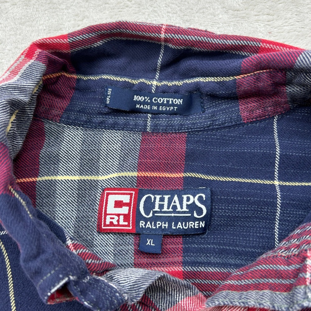 Vintage Chaps Ralph Lauren Button Down Shirt Mens XL Blue Red Plaid Long Sleeve - Picture 3 of 9